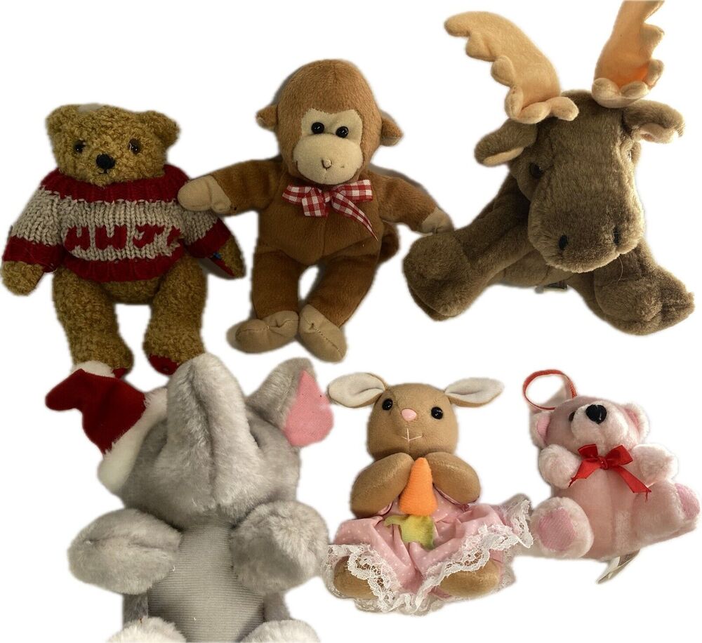 Vintage Stuffed Plush Pet LOT of 6 Nanco, Bean Bag Buddies, Bunny, Moose, WWJD